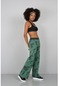 Etnik Desenli Şerit Detaylı Geniş Paçalı Pantolon Yeşil
