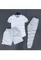 3'lü Slim Fit Unisex Tshirt-şort-eşofman Kombin Gri-beyaz Düz