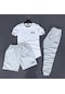 3'lü Slim Fit Unisex Tshirt - Şort - Eşofman Kombin Gri - Beyaz One