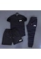 3'lü Slim Fit Unisex Tshirt - Şort - Eşofman Kombin Siyah One Baskılı