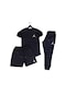 Fifty Color 3'lü Slim Fit Unisex Tshirt-Şort-Eşofman Takımı - Siyah JRD Baskılı