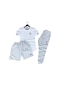 Fifty Color Jrd Baskılı 3'lü Slim Fit Unisex Tshirt-Şort-Eşofman Takımı - Gri - Beyaz