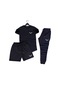 Fifty Color Kanat Baskılı 3'lü Slim Fit Unisex Tshirt-Şort-Eşofman Takımı - Siyah