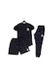 Fifty Color Ny Baskılı 3'lü Slim Fit Unisex Tshirt-Şort-Eşofman Takımı - Siyah