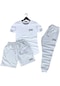 Fifty Color Slim Fit Unisex Tişört - Şort - Eşofman Takım 3'lü Gri - Beyaz One