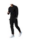 Ikkb İlkbahar ve Sonbahar Uzun Kollu Erkek Spor Giyim Takım 2 Parçalı Set Gündelik - Siyah