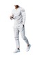 Ikkb İlkbahar ve Sonbahar Yuvarlak Yakalı Uzun Kollu Tişört - Pantolon Gündelik Erkek Spor Giyim Takımı - Beyaz