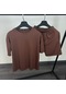 Kahverengi Fitilli Şort Tshirt Takım