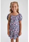Defacto Kız Çocuk Regular Fit Çiçekli Kısa Kollu Poplin Bluz X7626A622HSNV95