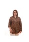 Leopar Desenli Kadın Büyük Beden Gömlek Kahverengi