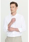 AC&Co / Altınyıldız Classics Erkek Beyaz Slim Fit Dar Kesim Düğmeli Yaka Keten Görünümlü %100 Pamuk Flamlı Gömlek - Beyaz
