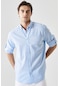 AC&Co / Altınyıldız Classics Erkek Comfort Fit Rahat Kesim Düğmeli Yaka Casual Keten Gömlek Açık Mavi