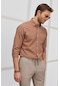 AC&Co / Altınyıldız Classics Erkek Kahverengı Comfort Fit Rahat Kesim Gizli Düğme Yaka %100 Pamuk Flamlı Gömlek