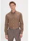 AC&Co / Altınyıldız Classics ERKEK KAHVERENGI Tailored Slim Fit Dar Kesim Düğmeli Yaka %100 Pamuk Gömlek