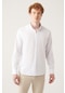 Avva Düğmeli Yaka Comfort Fit Pamuk - Keten Dokulu Erkek Gömlek Beyaz E002141