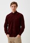 Erkek Kadife Gömlek Bordo %100 Pamuk Düğmeli Yaka Slim Fit Logo Detaylı Gömlek Ncs Jeans 7980-bordo
