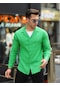 Erkek Keten Görünümlü Spor Gömlek Yeşil
