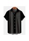 Erkek Moda Trend Kısa Kollu Gömlek - Siyah Gri