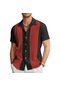 Erkek Moda Trendi Kısa Kollu Gömlek - Siyah Ve Kırmızı