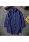 Ikkb Kore Tarzı Gündelik Düz Renk Erkek Kısa Kollu Gömlek - Lacivert