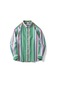 İkkb Sonbahar Yeni Moda Erkek Çizgili Pamuklu Gömlek Yeşil