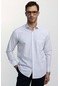 Tudors Klasik Fit Rahat Kalıp  İnce Çizgili Pamuklu Kravatlık Yaka Erkek  Gömlek-26980-Beyaz