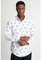 Tudors Slim Fit Uzun Kol Baskılı Desenli Yaka Düğmeli Erkek Gömlek-25738-Beyaz