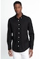 Tudors Slim Fit Uzun Kol Keten Premium Seri Düğmeli Yaka Spor Gömlek-27185-Siyah