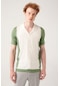 Avva Erkek Su Yeşili Küba Yaka Renk Bloklu Standart Fit Normal Kesim Düğmeli Triko T-Shirt A31Y5016