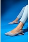 Luvishoes Bonjour Gümüş Saten Fileli Taşlı Kadın Babet Ayakkabı