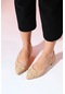 Luvishoes Ghent Bej Cilt İnci Taşlı Kadın Babet Ayakkabı