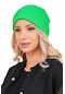 Düz Katlamalı Triko Kadın Basic Bere - Yeşil Neon