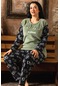 Büyük Beden Polar Battal Kadın Pijama Takımı Yeşil Siyah