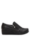 Fermuarlı Cilt Siyah Kadın Günlük Dolgu Taban Ayakkabı-2208-Siyah