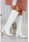 Dilimler Ayakkabı Beyaz Kadın Büyük Küçük Numara Topuklu Çizme-1380-Beyaz