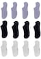 12 Çift Gri, Siyah, Beyaz Kadın Bambu Görünmez (Sneaker) Çorap