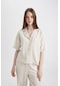 Defacto Oversize Fit Pijama Yaka Keten Karışımlı Kısa Kollu Gömlek U2927az24smer234