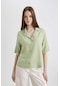 Defacto Oversize Fit Pijama Yaka Keten Karışımlı Kısa Kollu Gömlek U2927AZ24SMGN1216