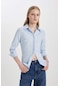 Defacto Y4651az24spbe366 Fitted Gömlek Yaka Uzun Kollu Kadın Gömlek Mavi