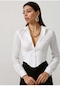 Alisse Kadın Crop Gömlek Slim Fit Dar Kesim Beli Lastikli Beyaz