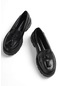 Fanes Siyah Deri Püsküllü Günlük Kullanım Loafer Kadın Ayakkabı