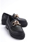 Movi Siyah Gold Zincirli Deri Günlük Kullanım Loafer Kadın Ayakkabı
