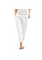 Düz Renk Rahat Pamuklu Keten Rahat Kadın Pantolonu Beyaz