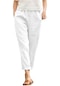 Ikkb Düz Renk Rahat Pamuk Ve Keten Rahat Kadın Pantolonları Beyaz