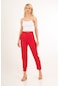 Kadın Kırmızı Pileli Boru Paça Kumaş Pantolon L