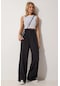 Trend Alisse Beli Cırtlı Pileli Bol Paça Palazzo Kadın Pantolon Siyah