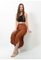 Kadın Yanı Yırtmaçlı Şalvar Pantolon Kahverengi Rengi-Kahverengi