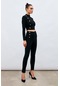 Sateen Düğme Detaylı Pantolon - Siyah-132975