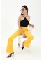 Yüksek Bel Gizli Fermuarlı İspanyol Paça Atlas Kumaş Pantolon - Sarı-sarı