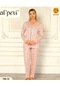 Boydan Düğmeli Uzun Kol Çiçekli Anne Pijama Takımı Yavruağzı